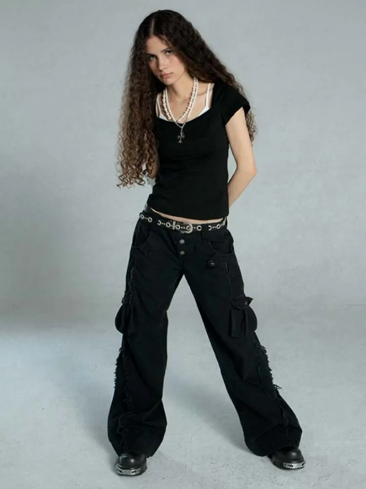 Straight Loose Washed Distressed Trumpet Mop Pants【s0000009022】