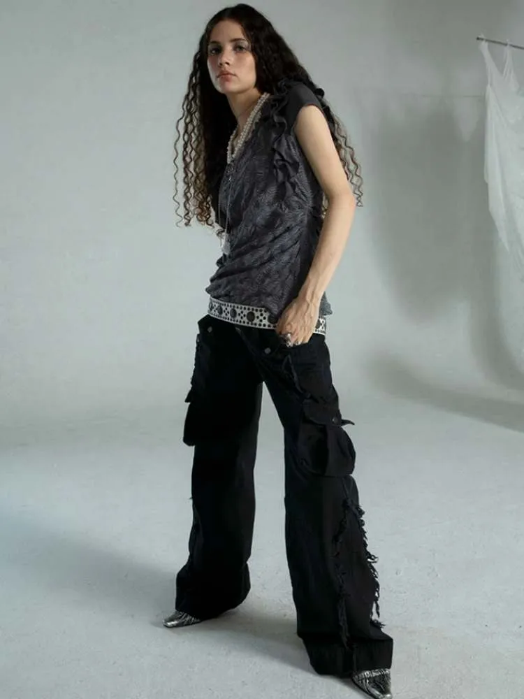 Straight Loose Washed Distressed Trumpet Mop Pants【s0000009022】