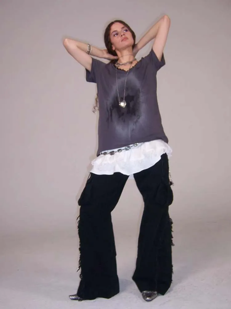 Straight Loose Washed Distressed Trumpet Mop Pants【s0000009022】