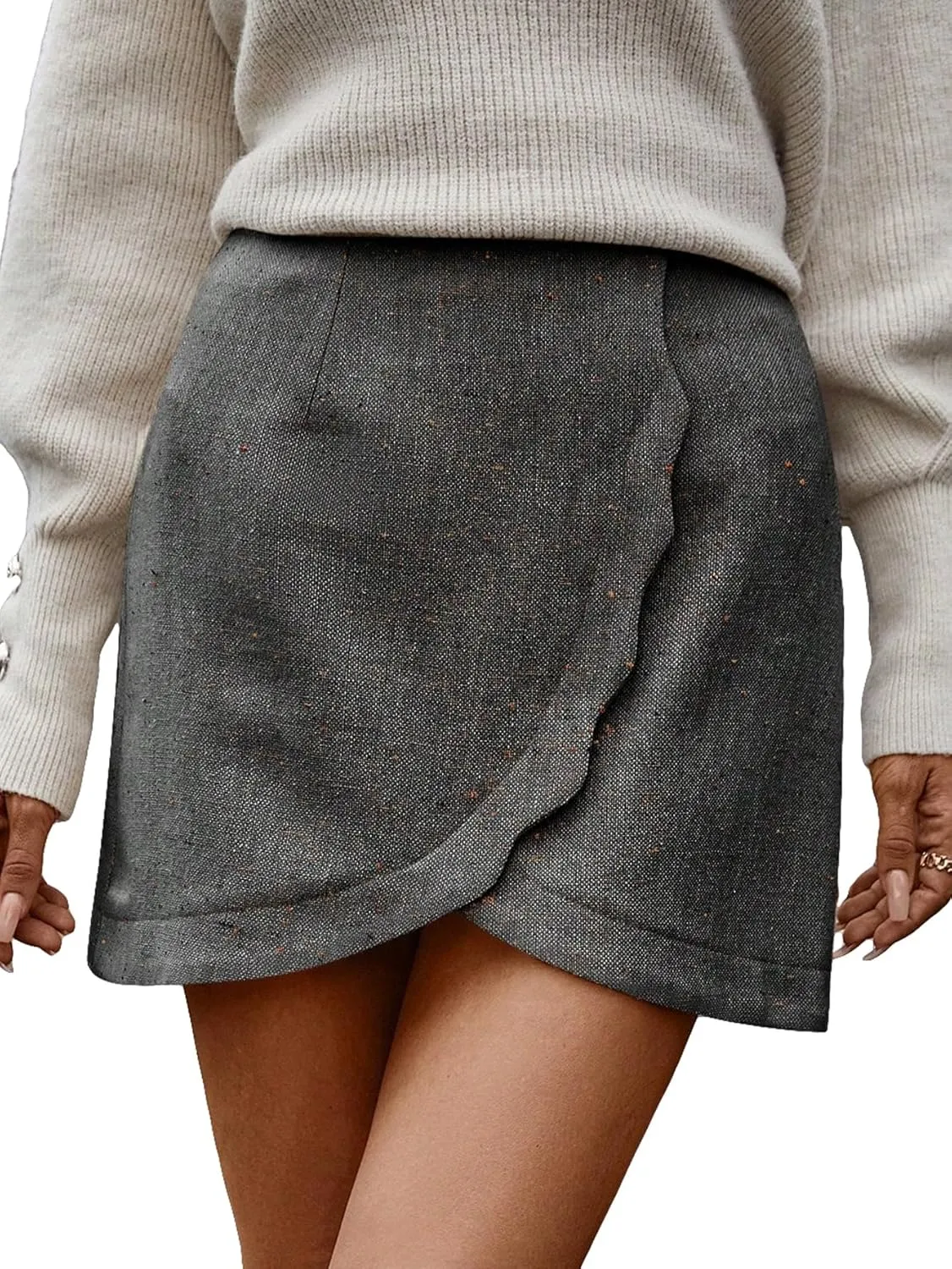 SweatyRocks Women's Asymmetrical Wrap Hem High Waist Skirt Zipper Mini Skirts
