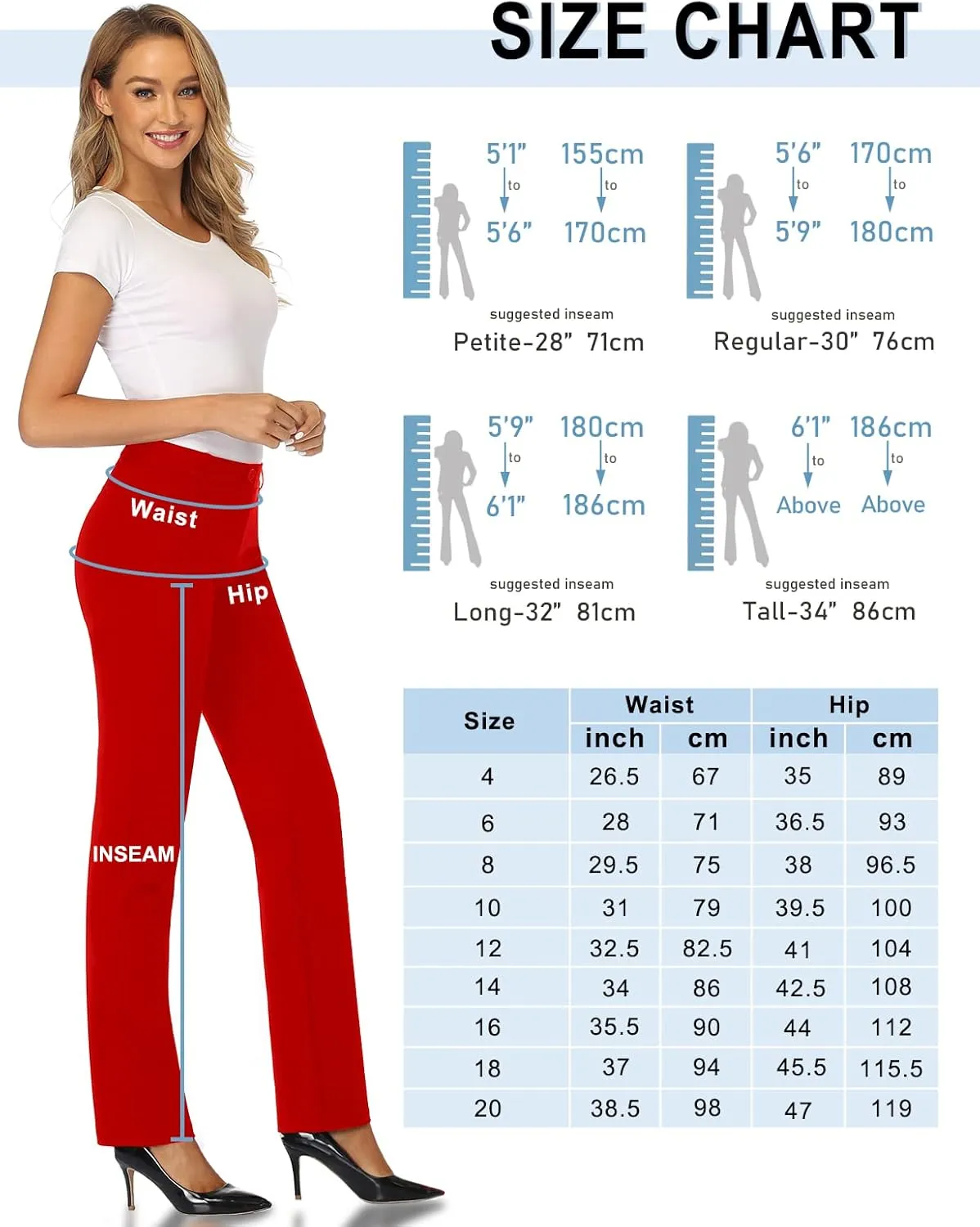 Tapata Women's Stretchy Straight Leg Dress Pants with Pockets Petite/28'' Regular/30'' Long/32'' Tall/34'' for Work Business