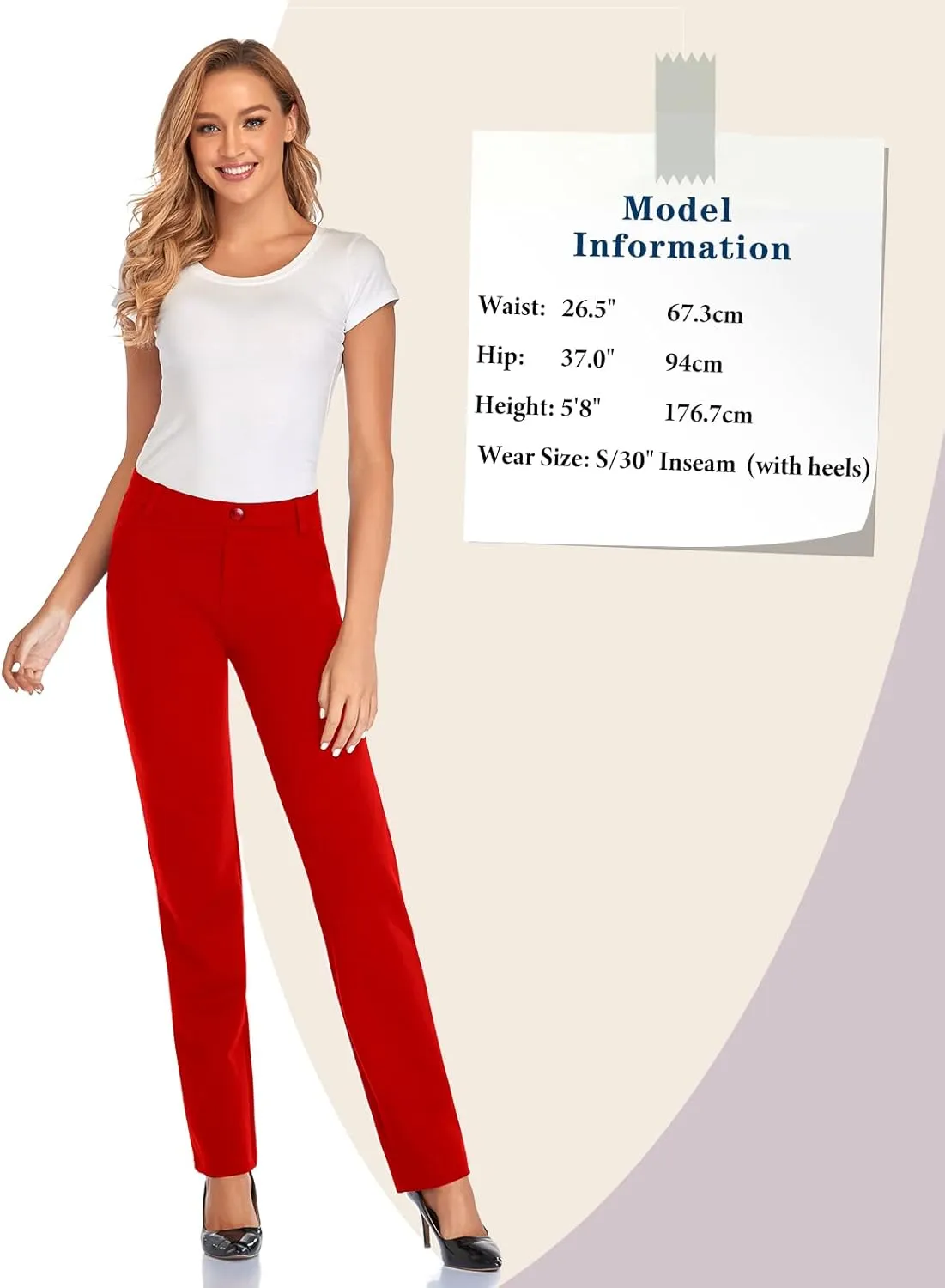 Tapata Women's Stretchy Straight Leg Dress Pants with Pockets Petite/28'' Regular/30'' Long/32'' Tall/34'' for Work Business