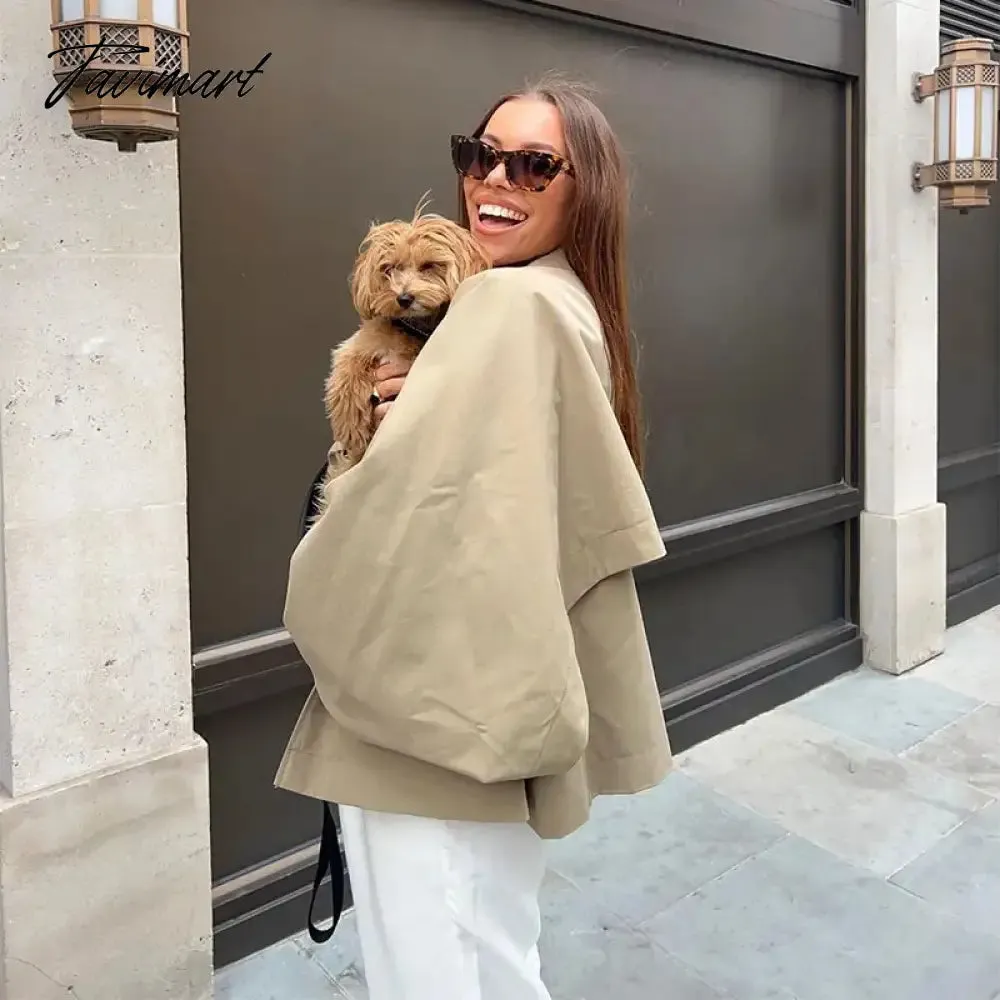 TAVIMART - Women Khaki Cloak Lantern Sleeve Coat Turn Down Collar Short Coat Vintage Lapel Button Accessories Chic Cape Coat Fashion