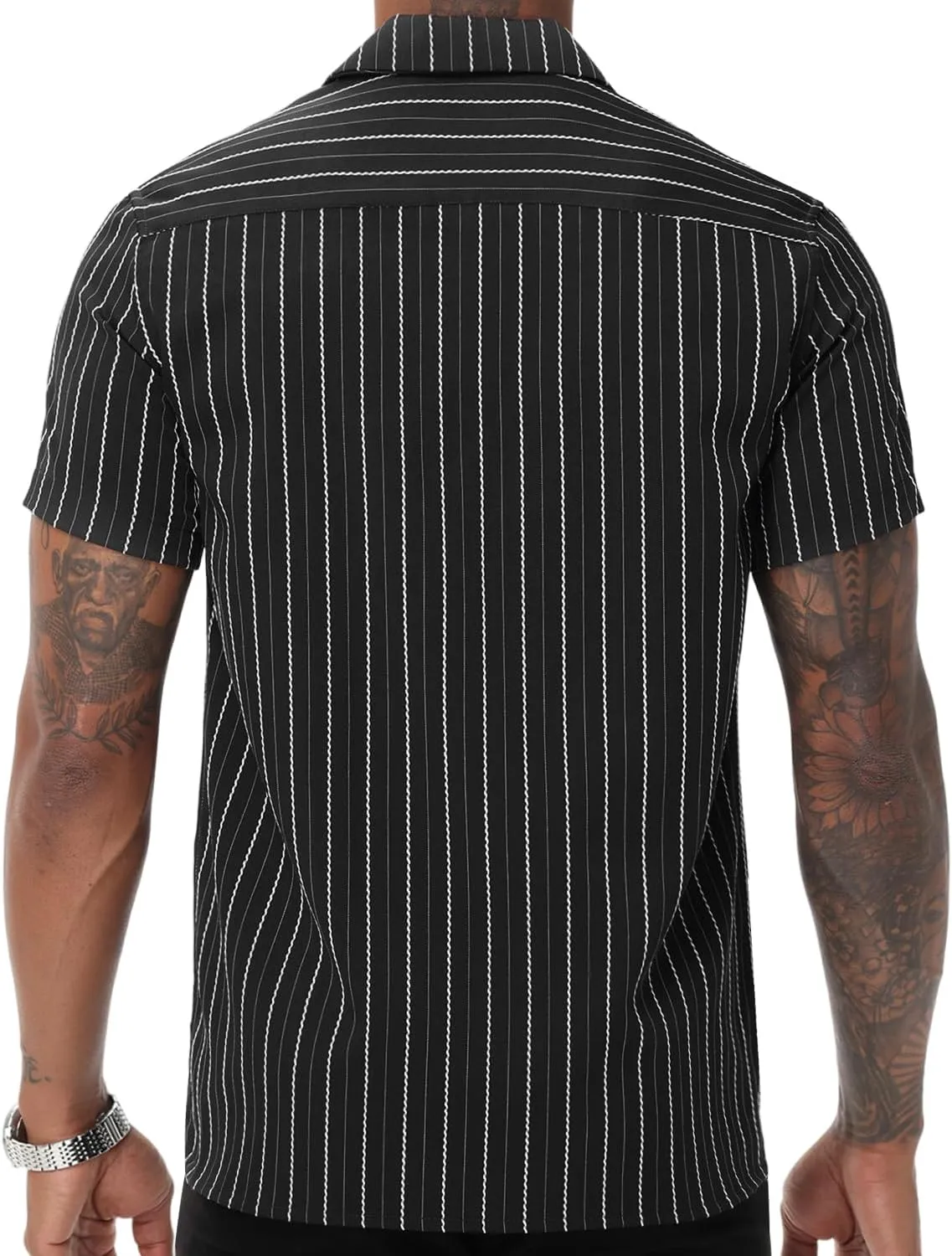 TUNEVUSE Men Hawaiian Shirt Vintage Striped Shirt Short Sleeve Summer Beach Causal Cuban Collar Shirt with Pocket