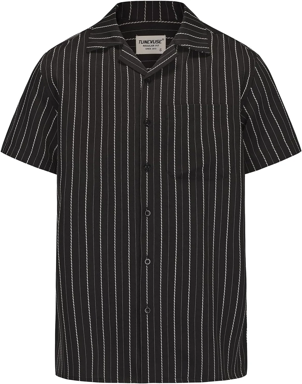 TUNEVUSE Men Hawaiian Shirt Vintage Striped Shirt Short Sleeve Summer Beach Causal Cuban Collar Shirt with Pocket