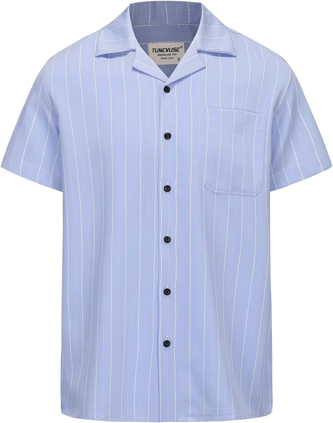 TUNEVUSE Men Hawaiian Shirt Vintage Striped Shirt Short Sleeve Summer Beach Causal Cuban Collar Shirt with Pocket