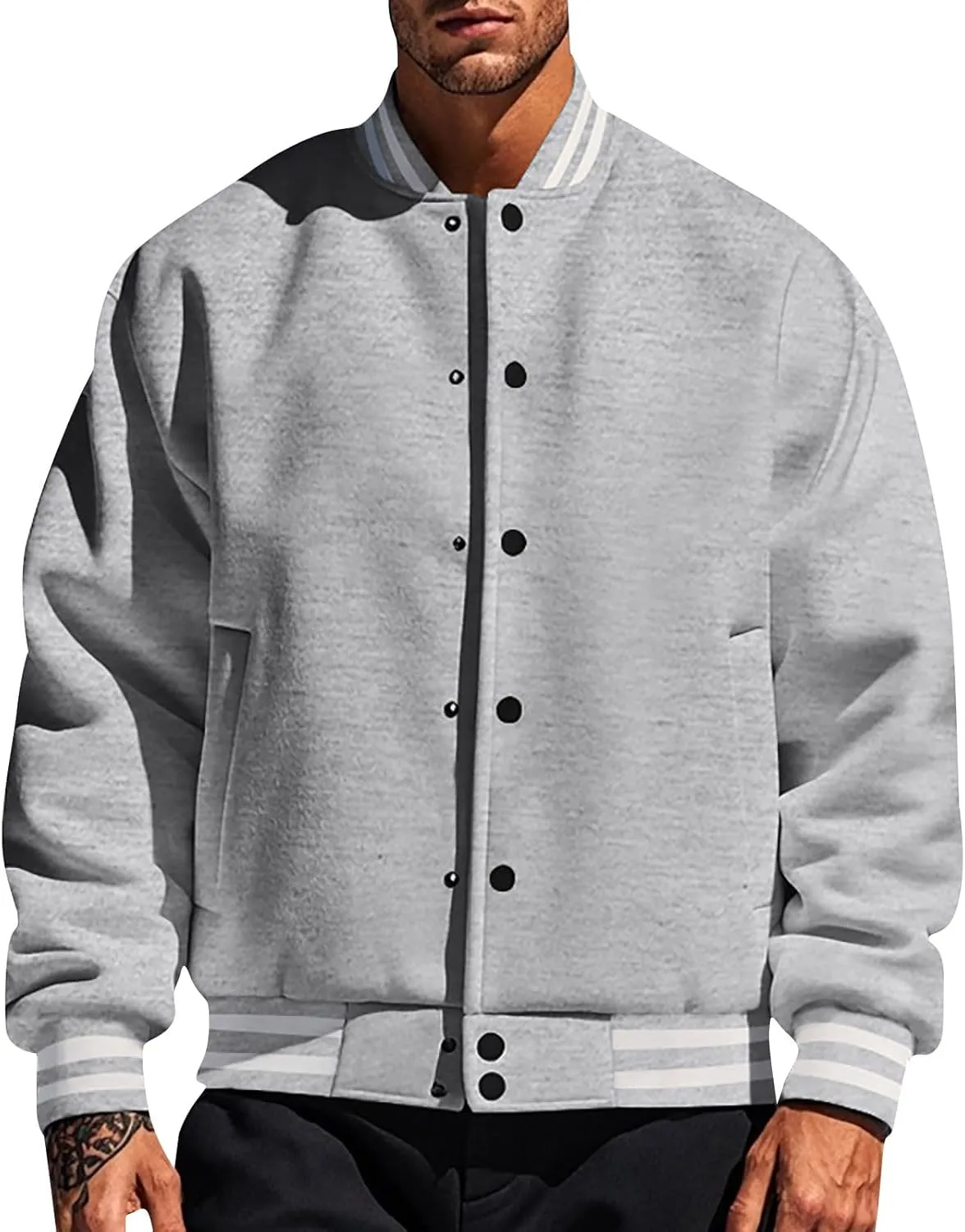 Varsity Jacket For Men Baseball Bomber Jacket Cotton Blend Letterman Jackets Trendy Lightweight Casual Coat