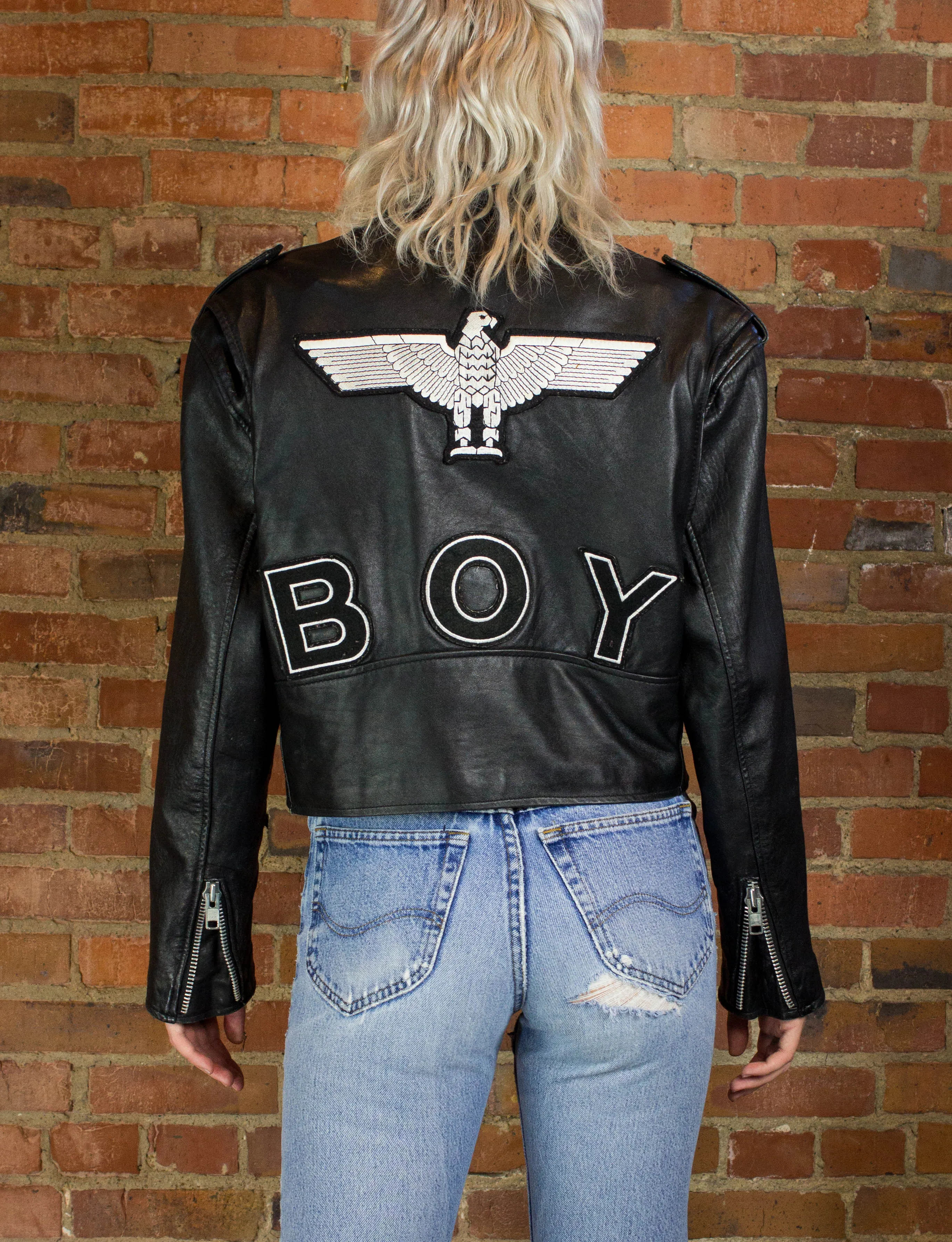 Vintage 90s Boy London Cropped Leather Biker Jacket Unisex Medium-Large