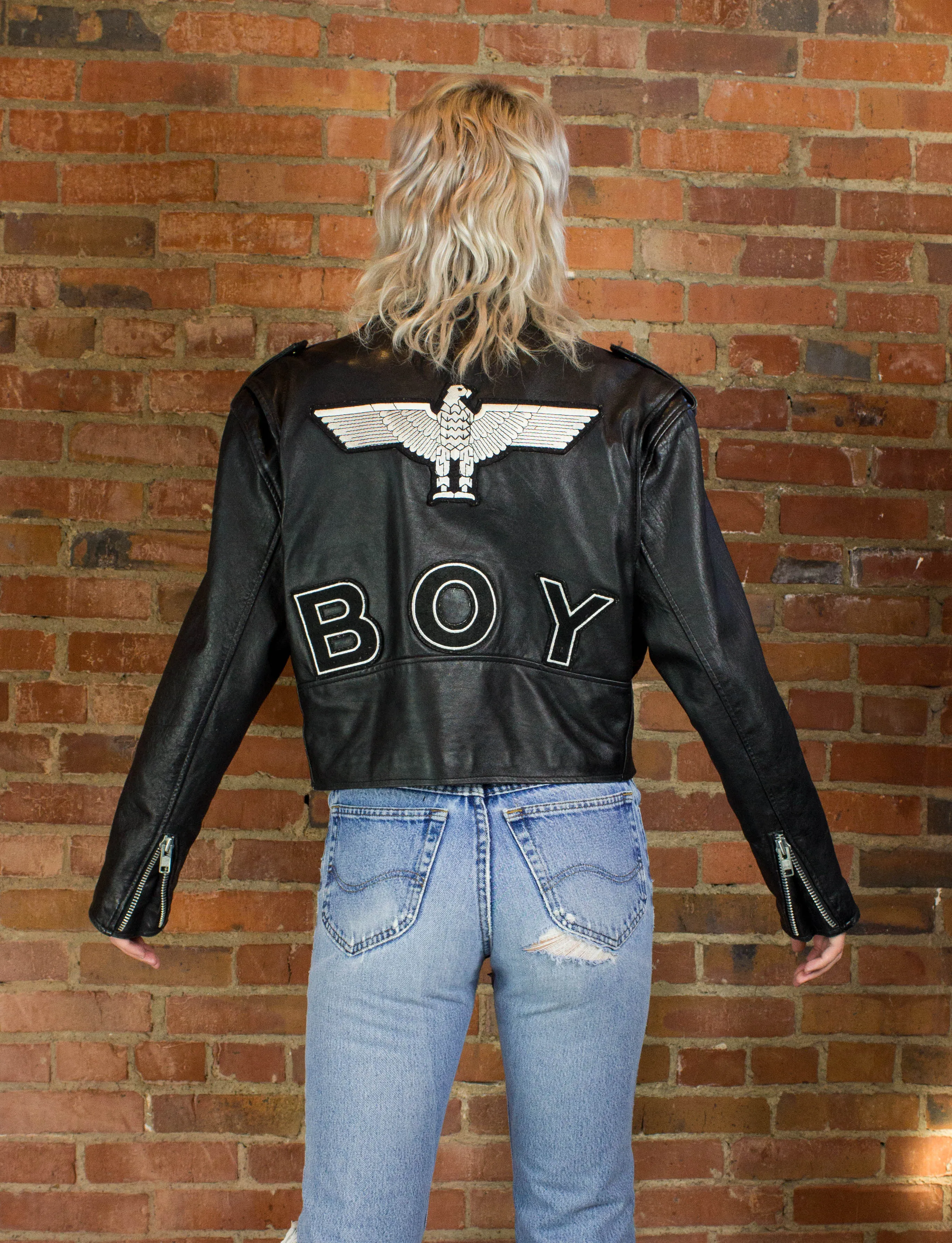 Vintage 90s Boy London Cropped Leather Biker Jacket Unisex Medium-Large