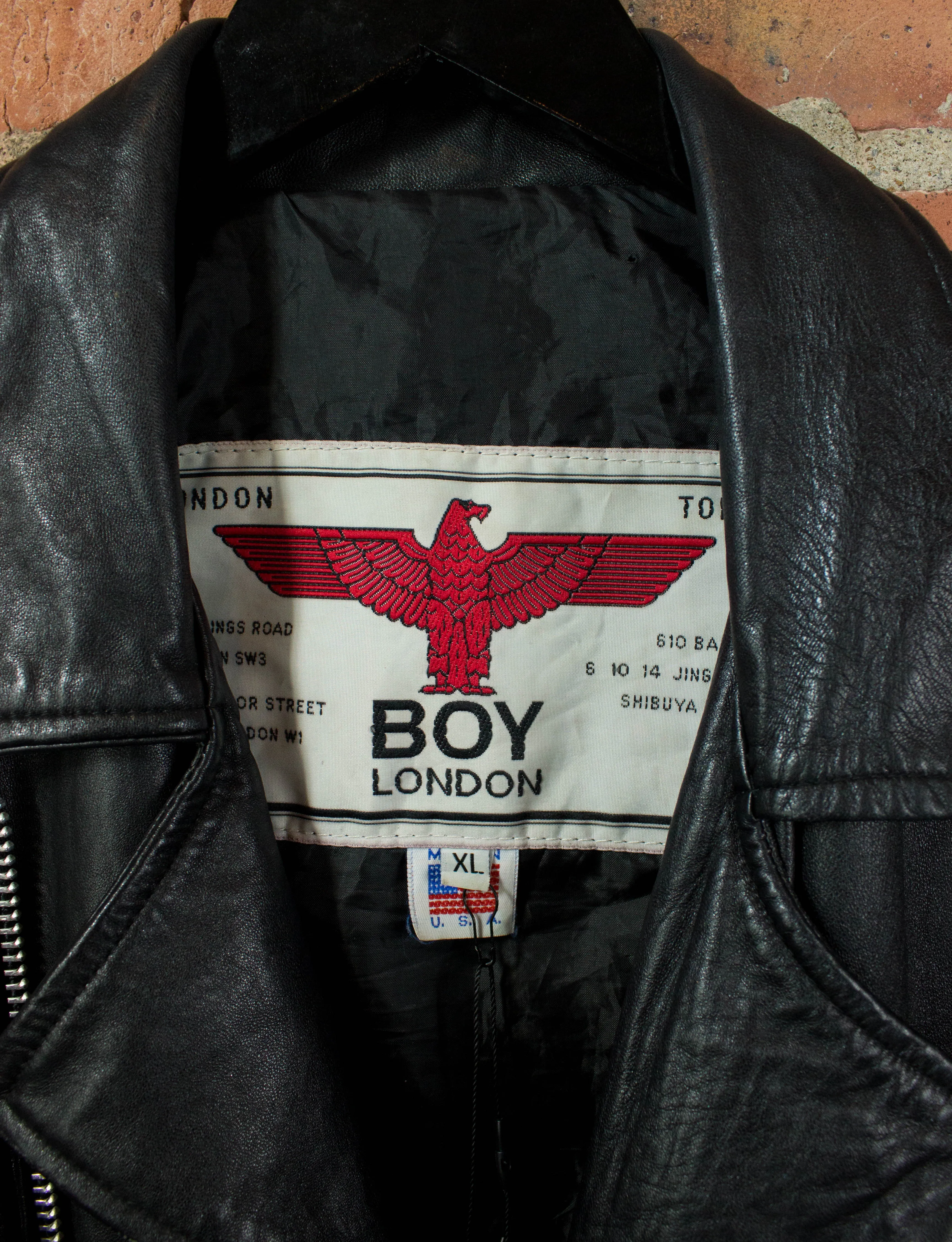 Vintage 90s Boy London Cropped Leather Biker Jacket Unisex Medium-Large