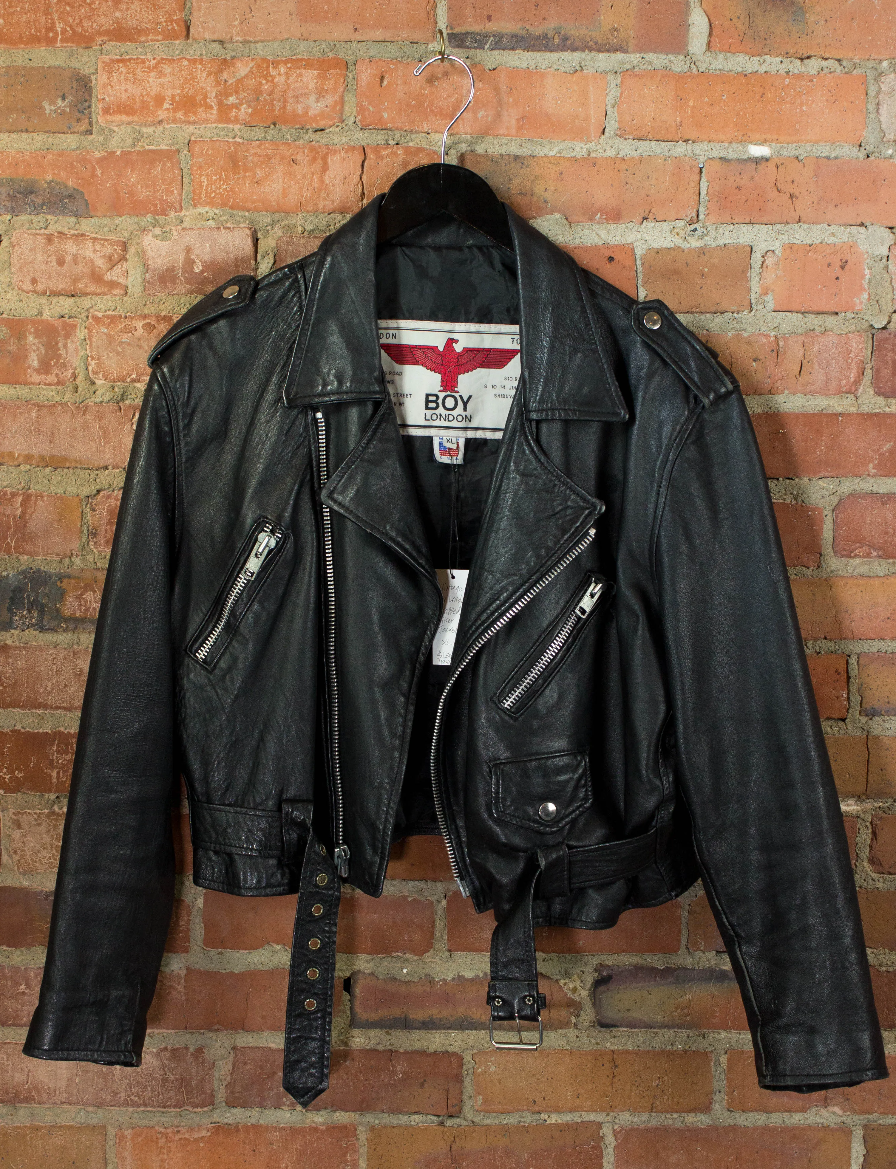 Vintage 90s Boy London Cropped Leather Biker Jacket Unisex Medium-Large