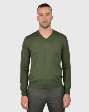 VISCONTI W23V OLIVE-GREEN WOOL V-NECK SWEATER