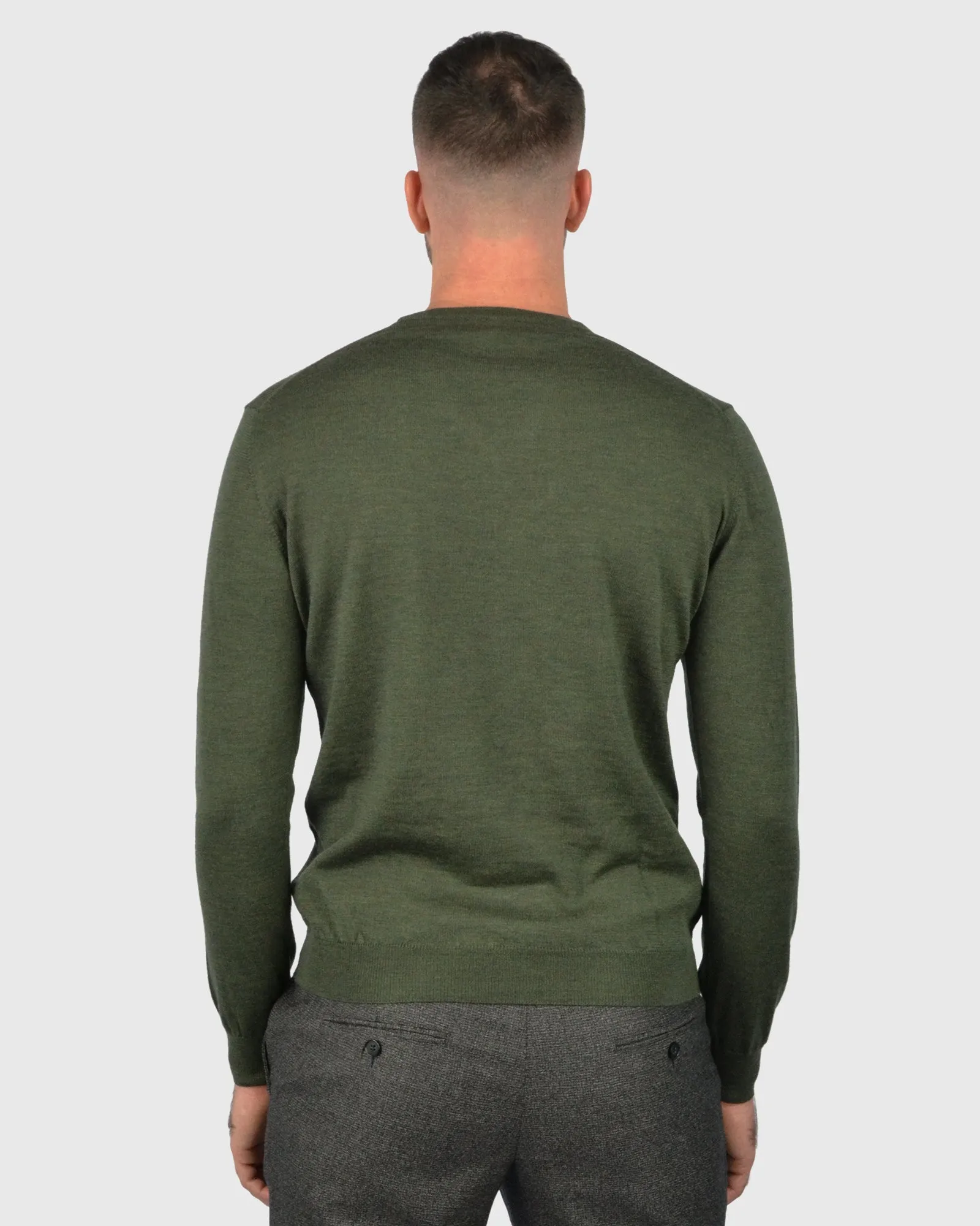 VISCONTI W23V OLIVE-GREEN WOOL V-NECK SWEATER