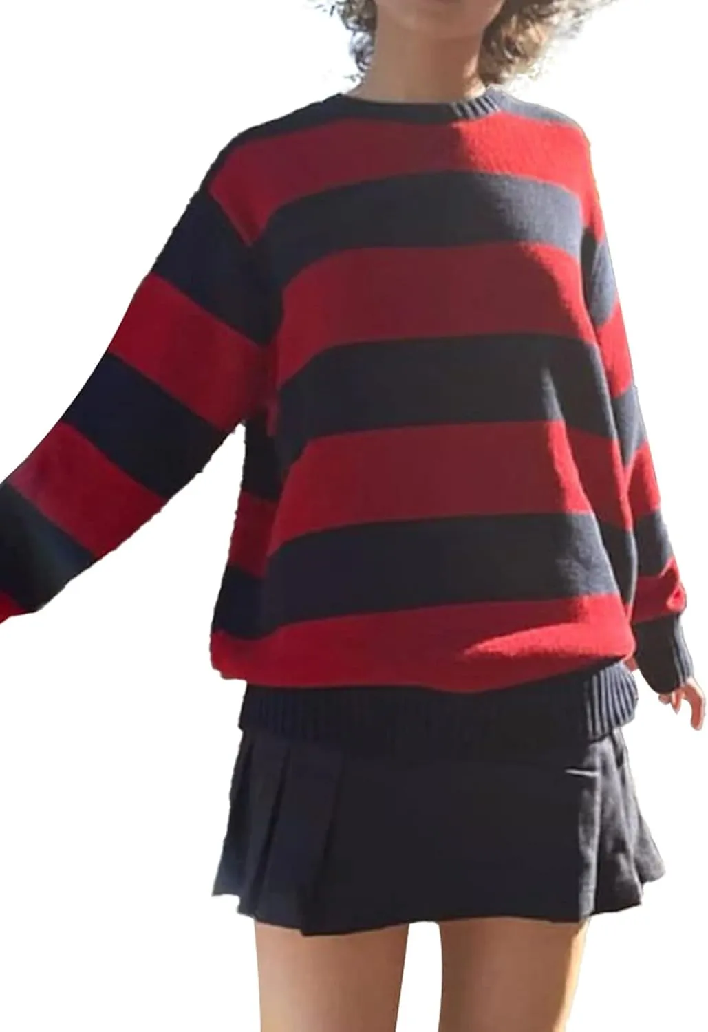Women 90s Striped Knit Sweater Y2k Long Sleeve Oversized Pullover Sweaters Streetwear Fall Winter Knitwear