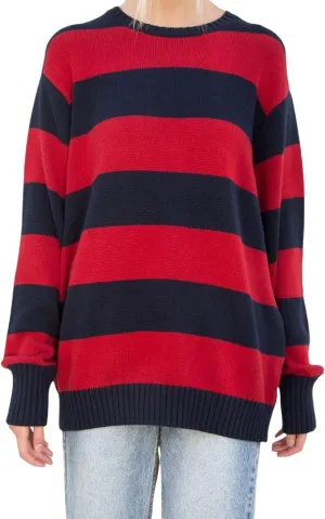 Women 90s Striped Knit Sweater Y2k Long Sleeve Oversized Pullover Sweaters Streetwear Fall Winter Knitwear