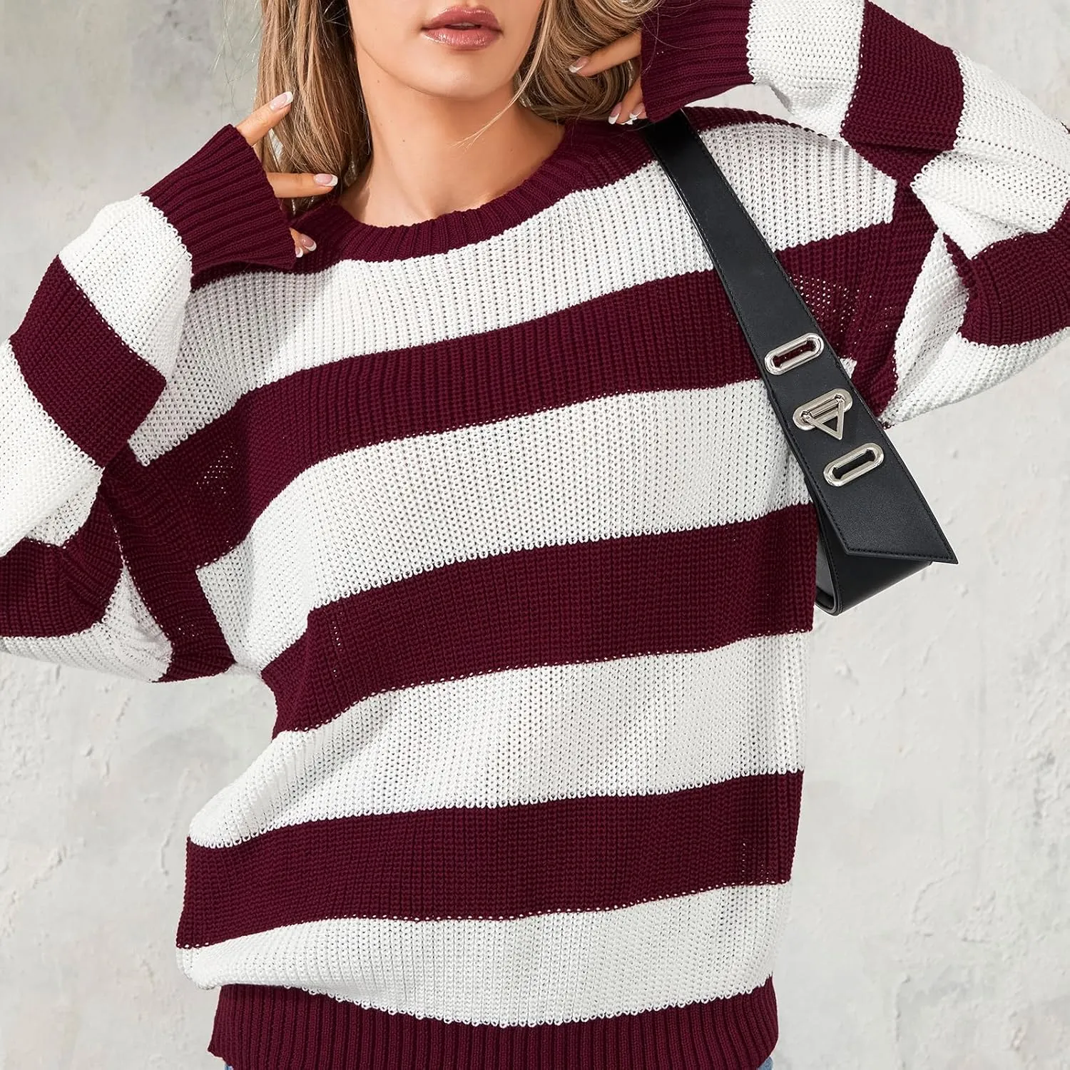 Women 90s Striped Knit Sweater Y2k Long Sleeve Oversized Pullover Sweaters Streetwear Fall Winter Knitwear