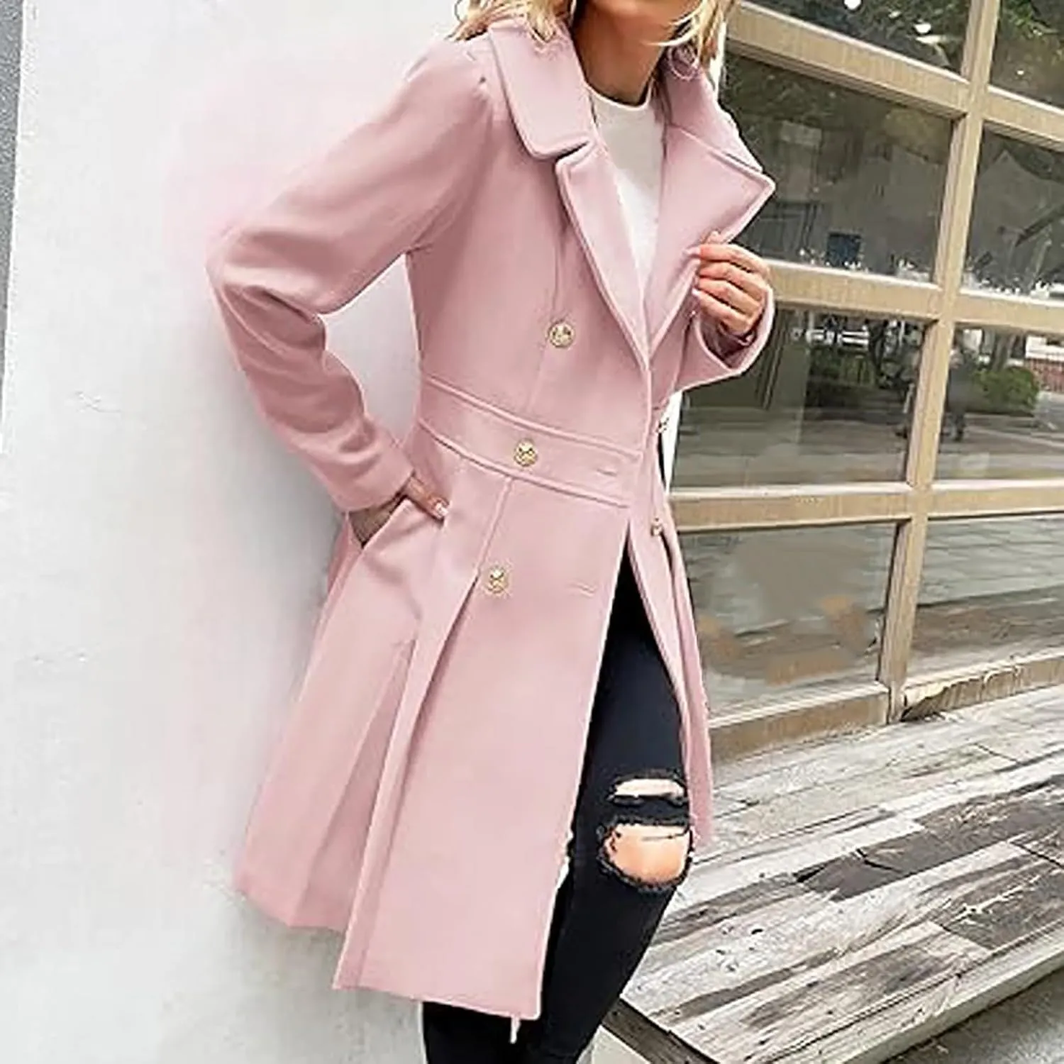 Women's Fall/Winter Lapel Double Breasted A Line Coat with Pockets Coat Skater Trench Coat