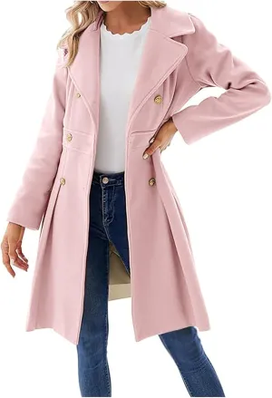 Women's Fall/Winter Lapel Double Breasted A Line Coat with Pockets Coat Skater Trench Coat