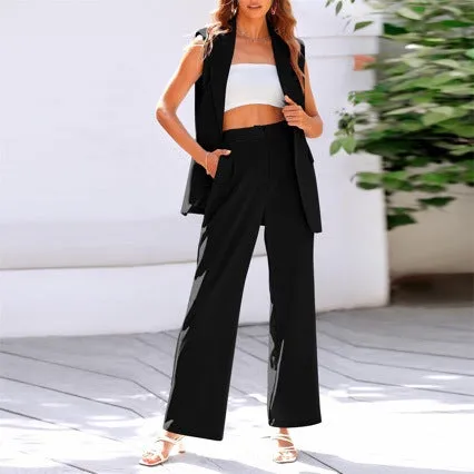 Women's Fashion Sleeveless Small Suit Straight-leg Trousers Suit