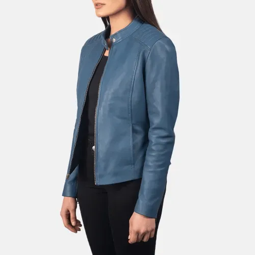 Womens Flashback Blue Biker Jacket