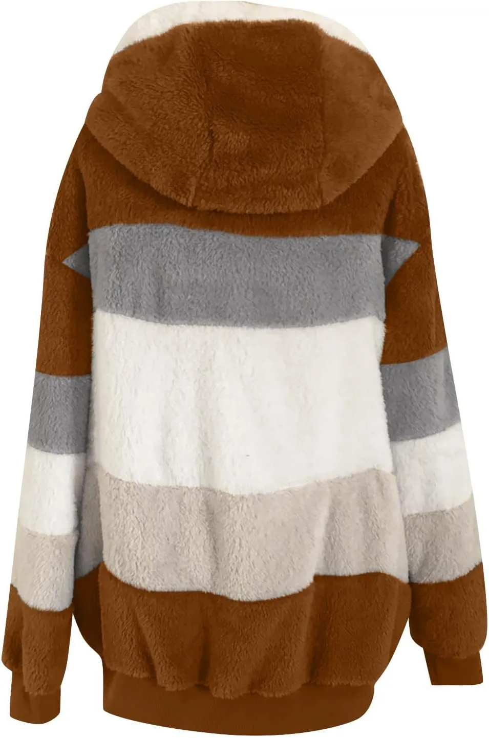 Womens Winter Jacket Plus Size Color Block Full Zip Fleece Jackets Long Sleeve Hooded Coats with Pockets Outdoor